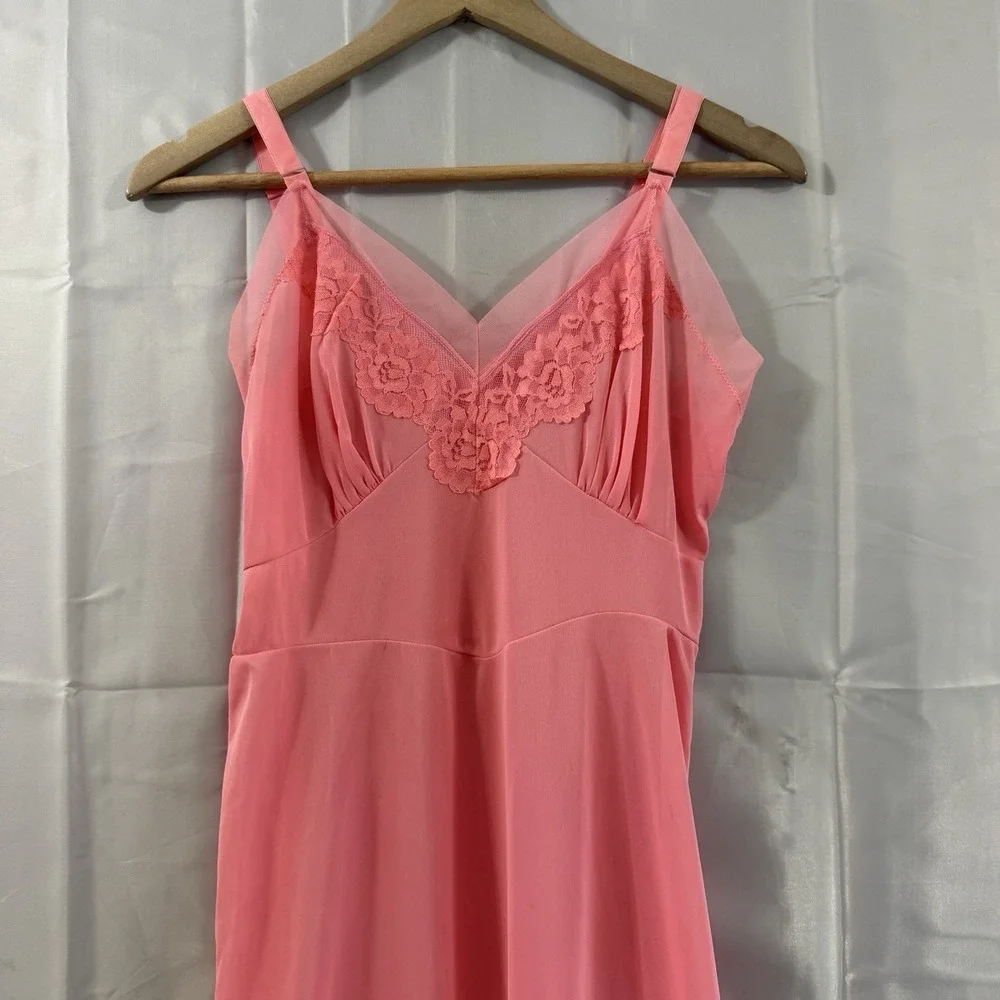 Vintage 1960's Movie Star Sz 34 S Pink Lace Layered Sheer Slip Dress Cottagecore